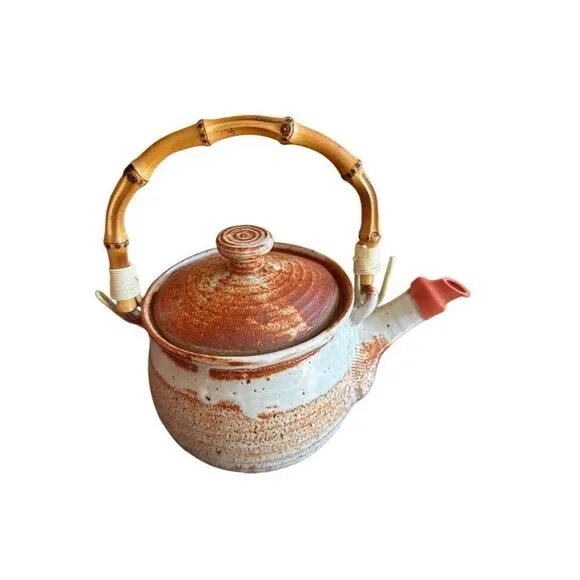 Handmade Rustic Stone Studio Pottery “Mingei-sota” Style Tea Pot & 4 Unique Tea